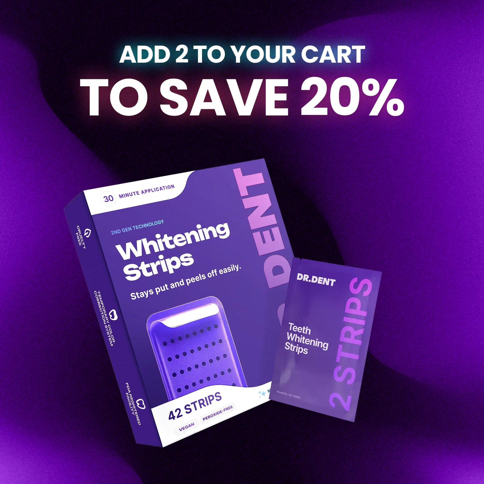 DRDENT Purple Teeth Whitening Strips - 7/21 Whitening Sessions - Safe for Enamel - Non Sensitive Teeth Whitening - Peroxide-Free